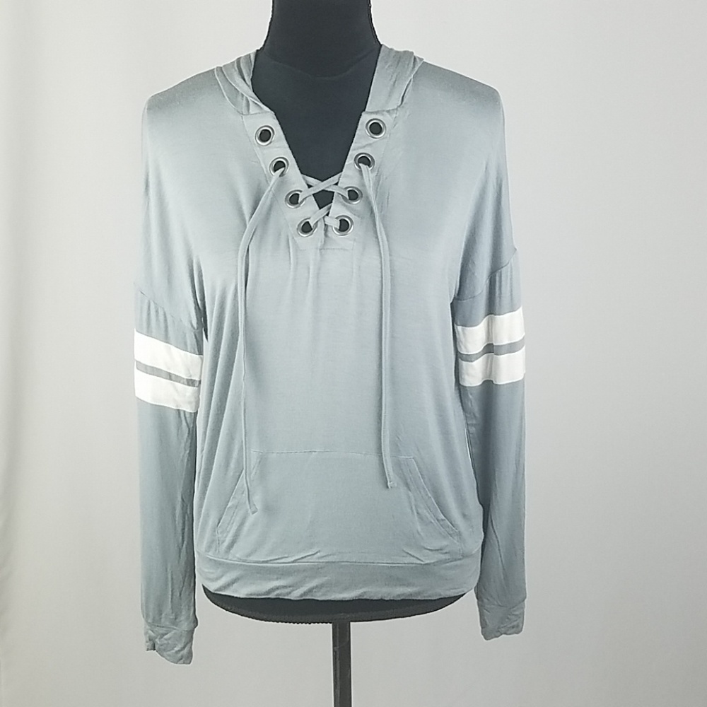 Hippie Rose women‎ XS lace up hoodie long sleeve gray top grungecore gorpcore